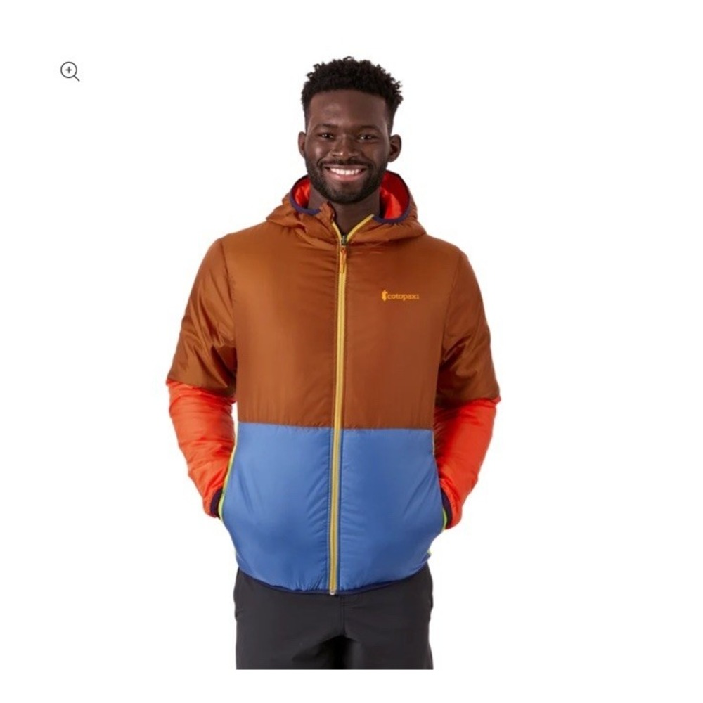 cotopaxi Brown Blue Orange Hooded Colorblock Windbreaker